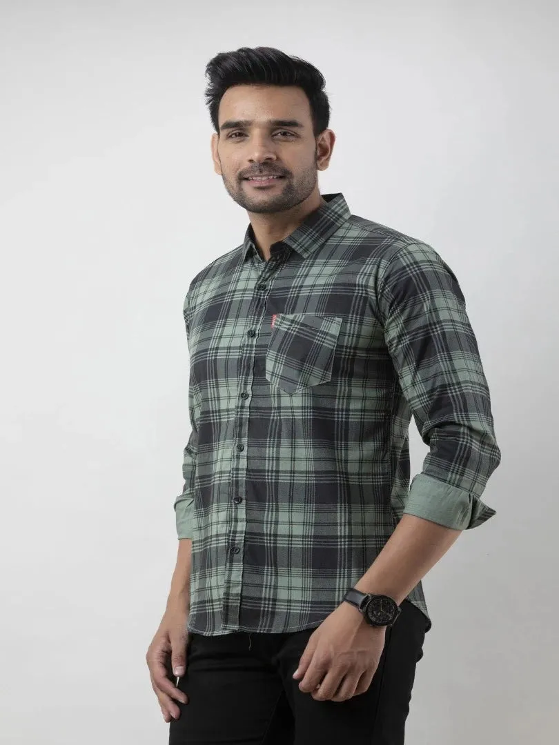 Green Checkered Pure Cotton Formal Shirt