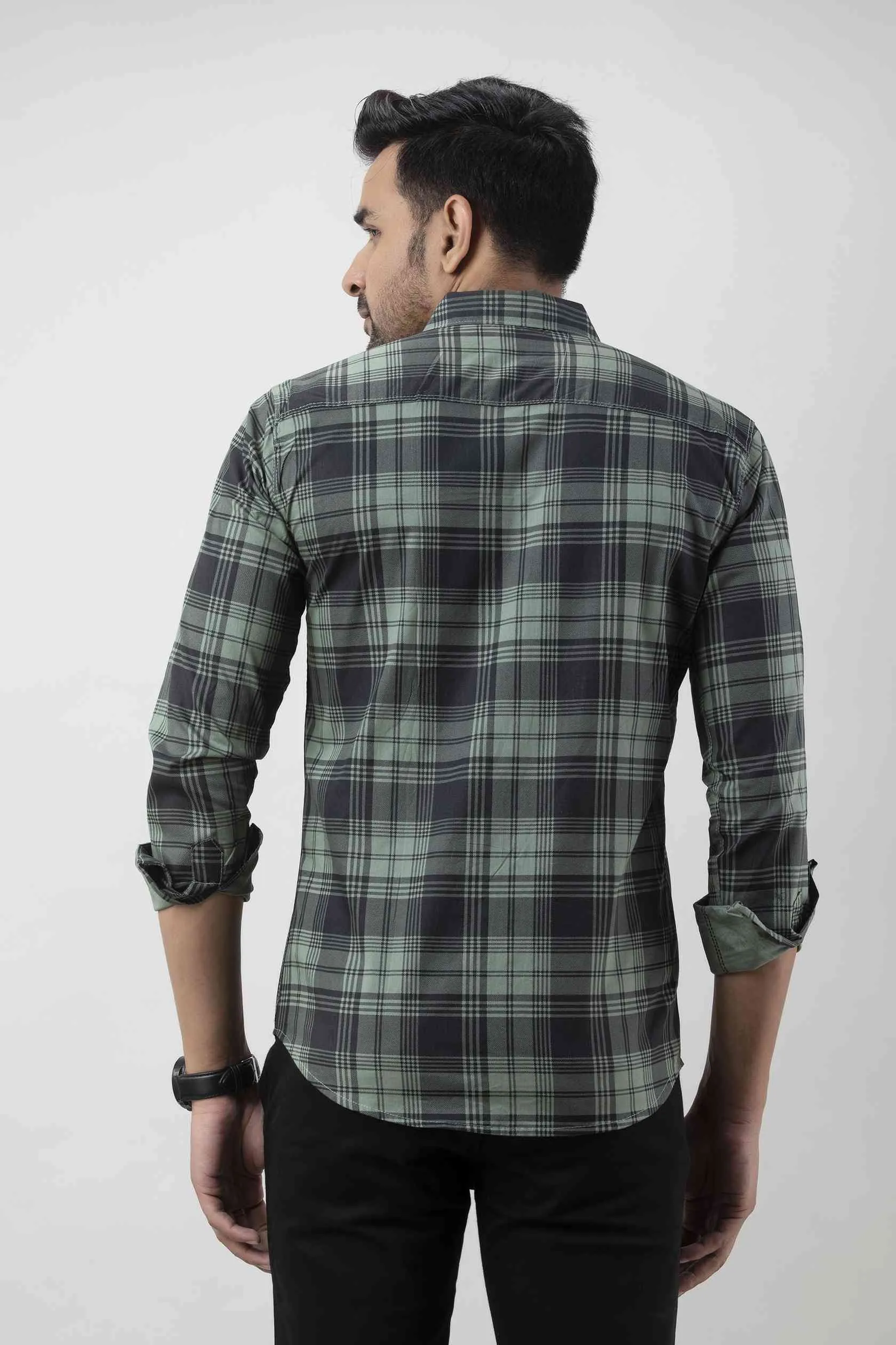 Green Checkered Pure Cotton Formal Shirt