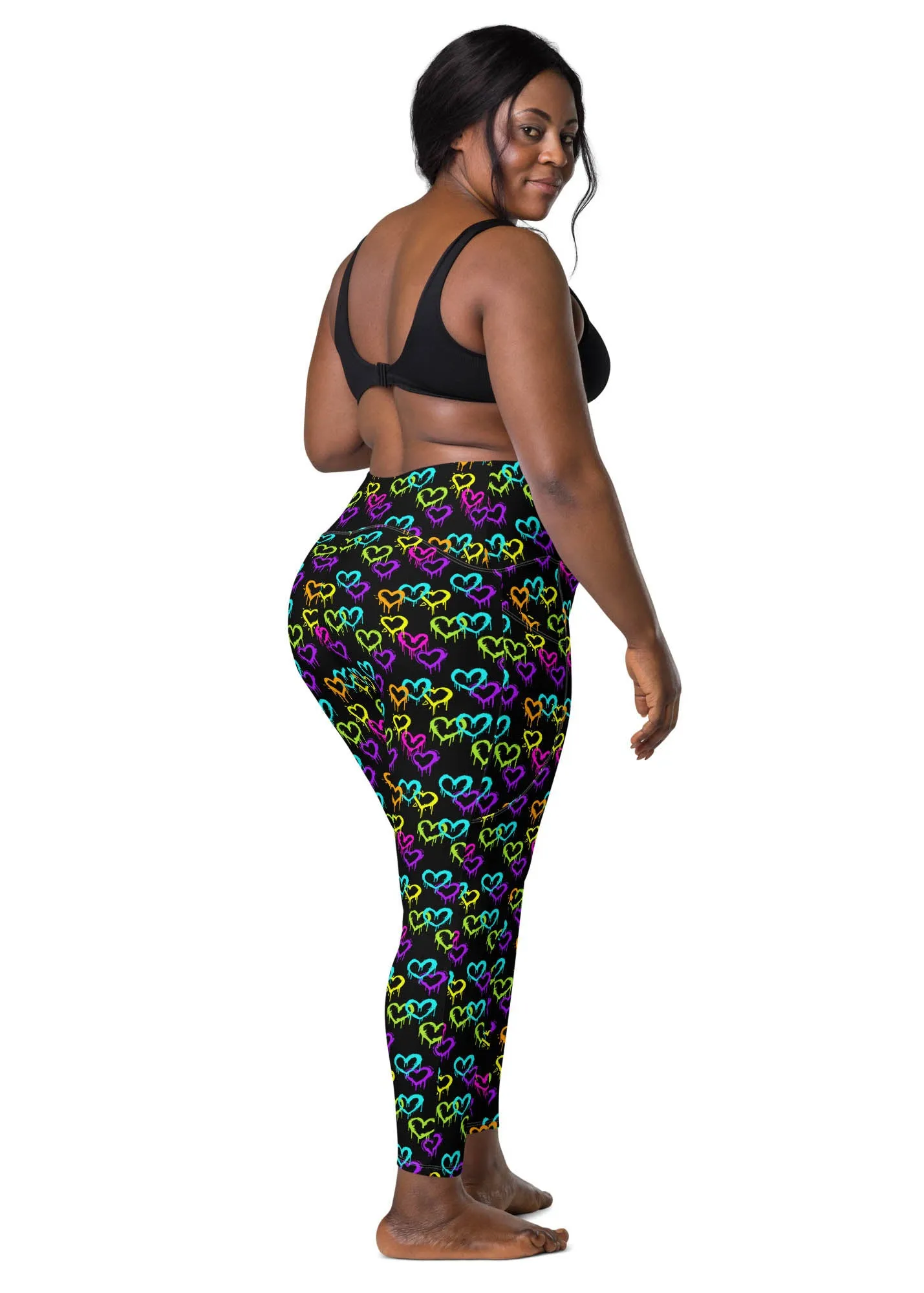 High-Waisted Leggings with Pockets - MELTING HEARTS - BLACK
