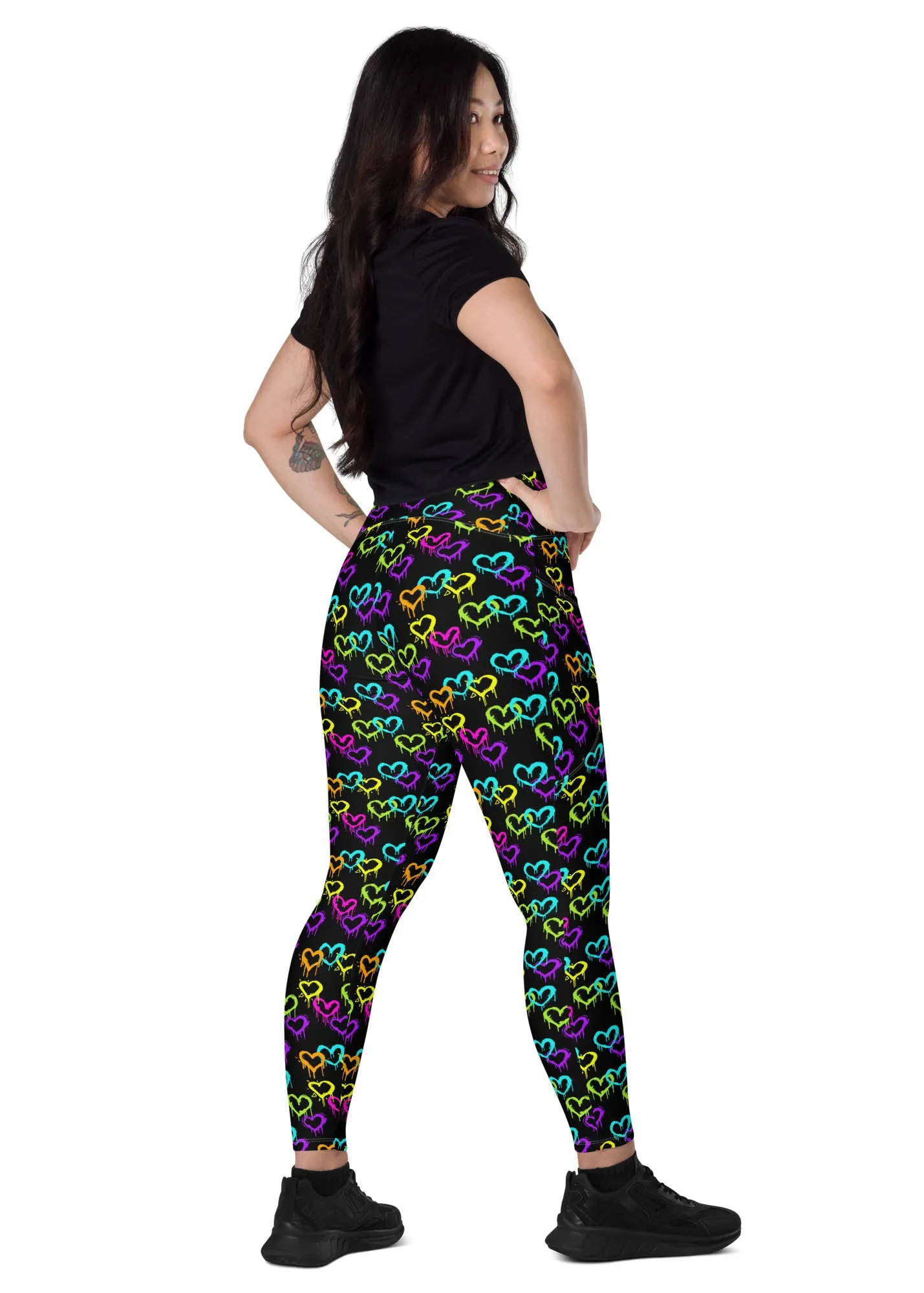 High-Waisted Leggings with Pockets - MELTING HEARTS - BLACK
