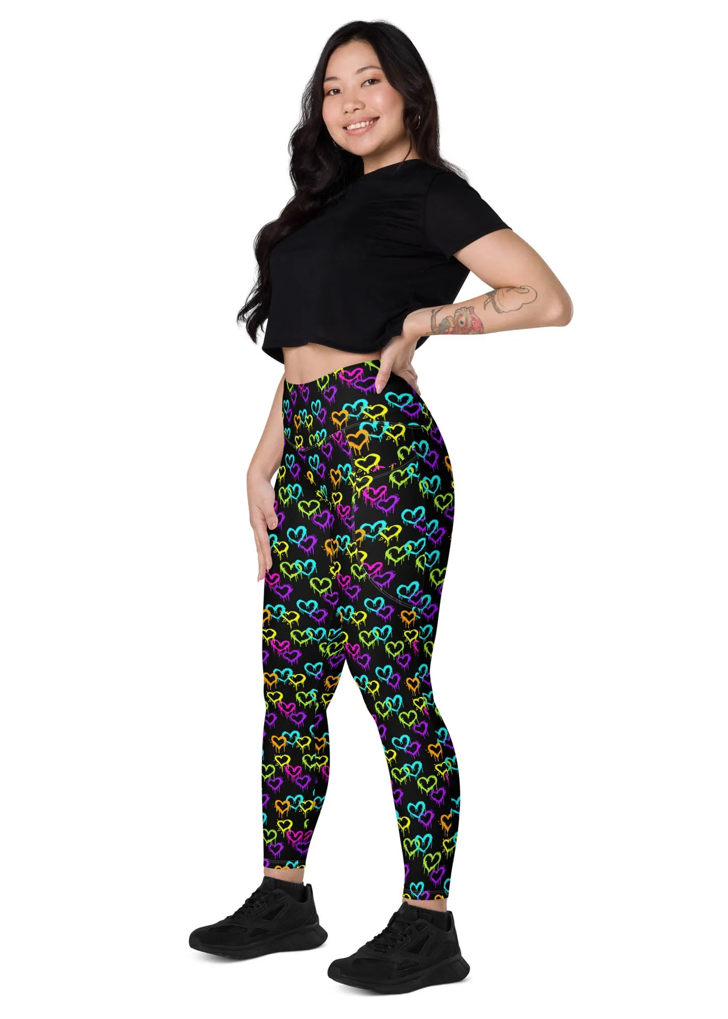 High-Waisted Leggings with Pockets - MELTING HEARTS - BLACK