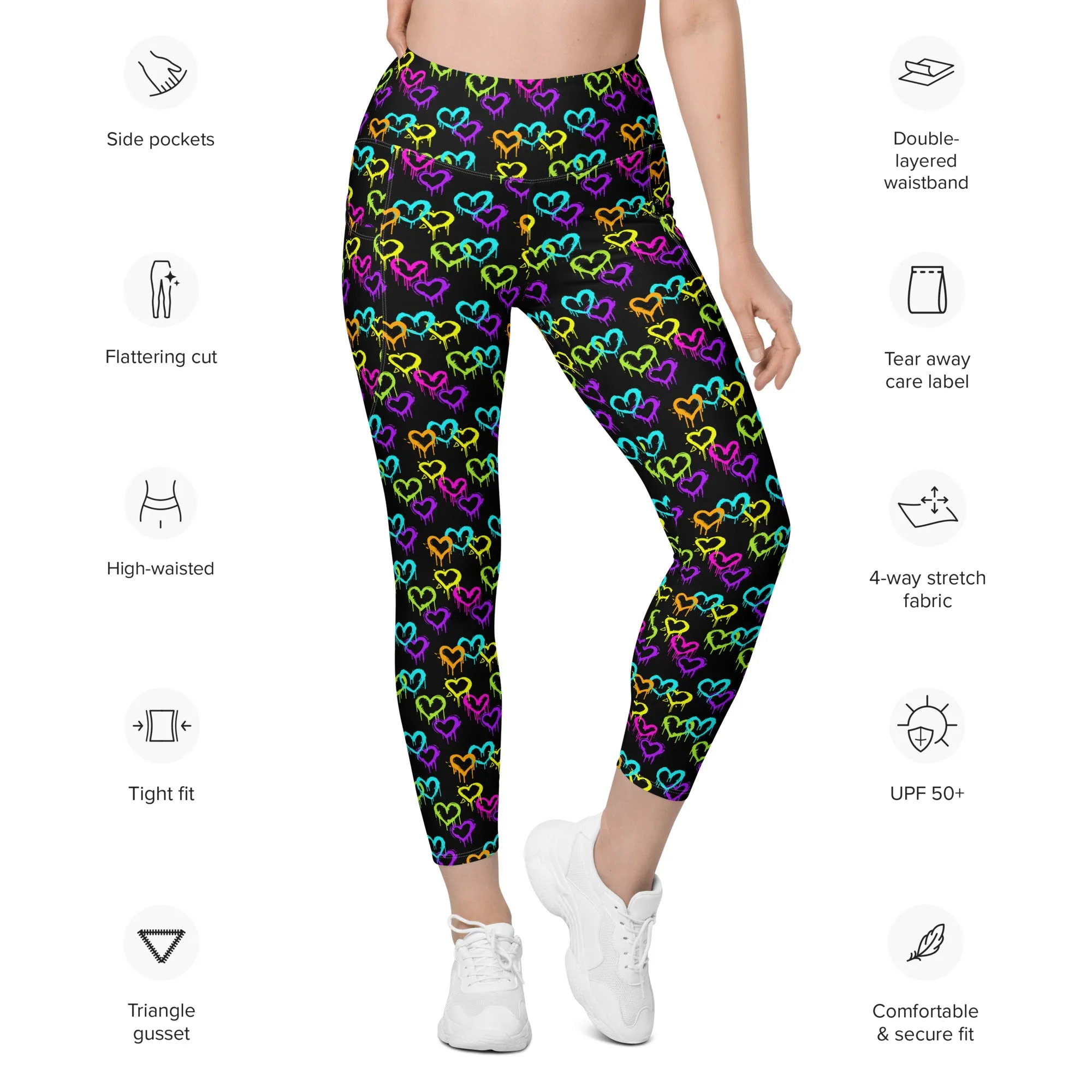 High-Waisted Leggings with Pockets - MELTING HEARTS - BLACK