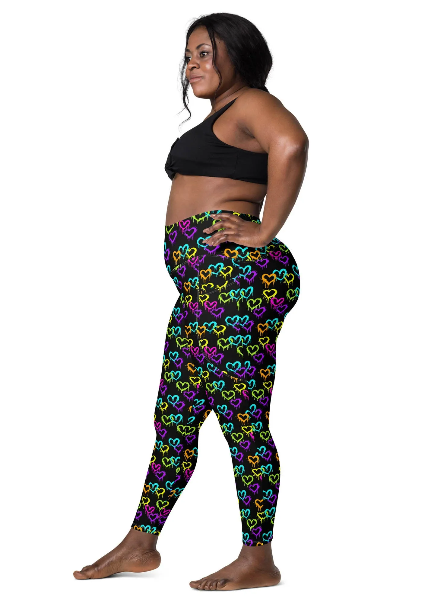 High-Waisted Leggings with Pockets - MELTING HEARTS - BLACK