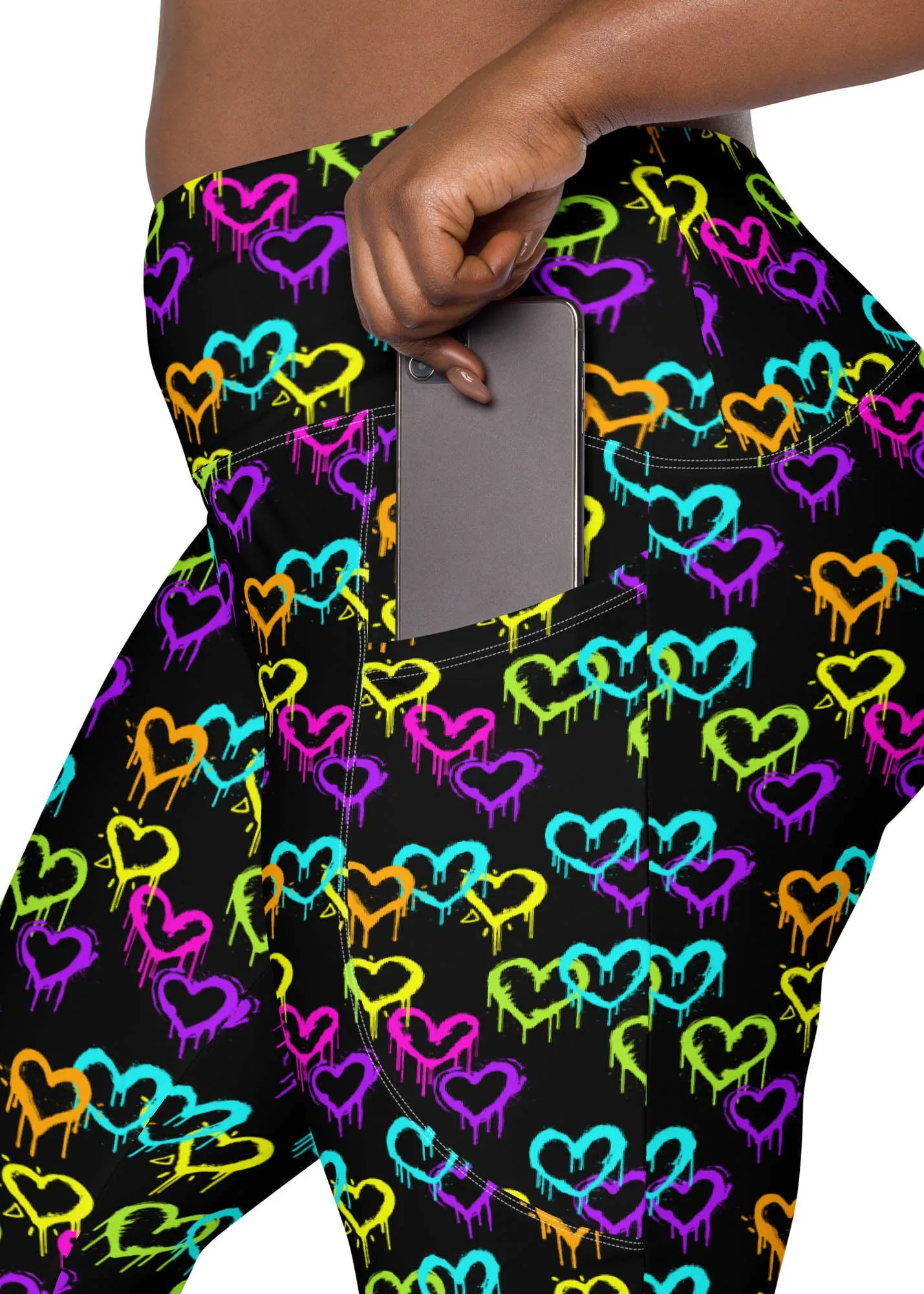 High-Waisted Leggings with Pockets - MELTING HEARTS - BLACK