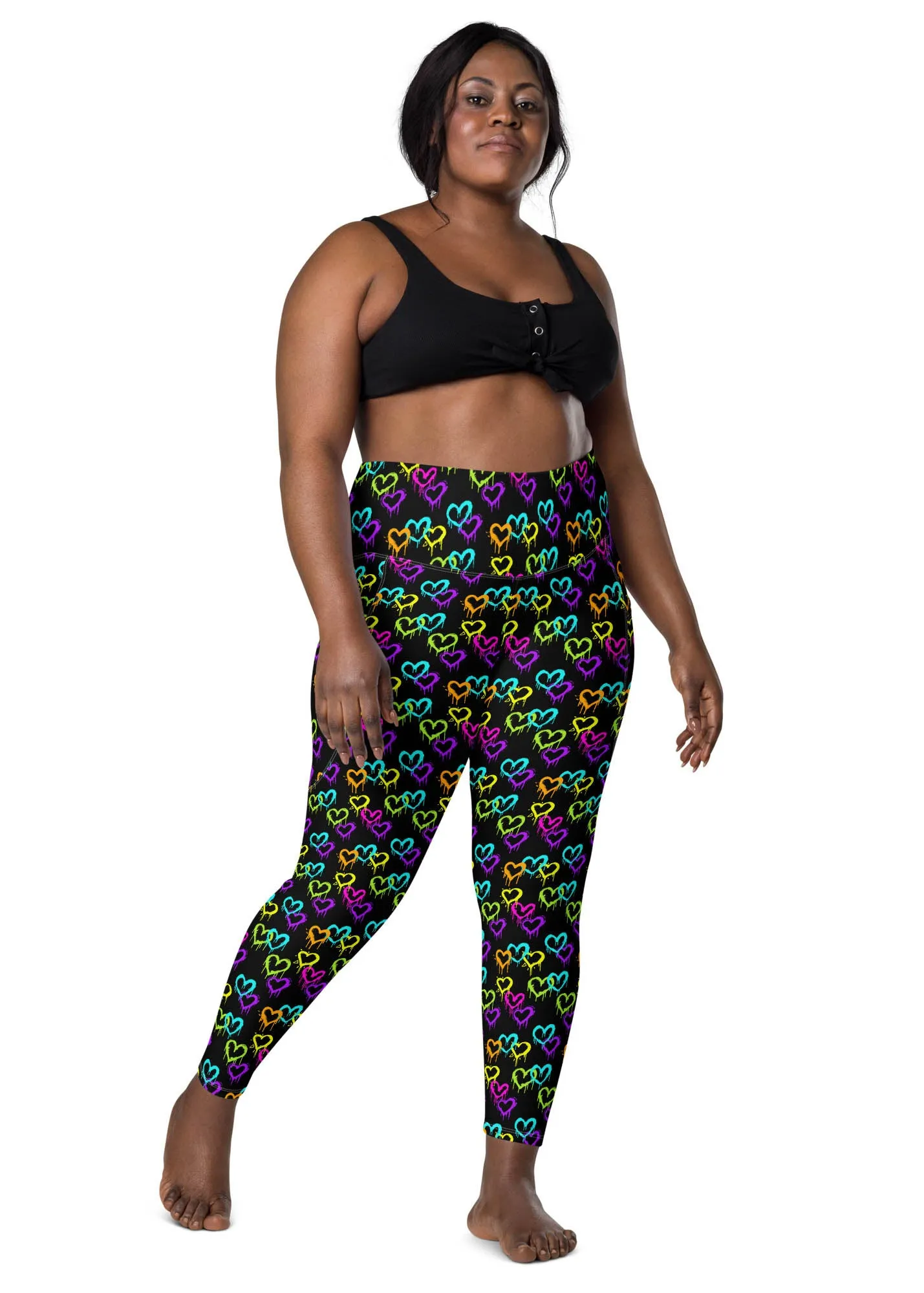 High-Waisted Leggings with Pockets - MELTING HEARTS - BLACK