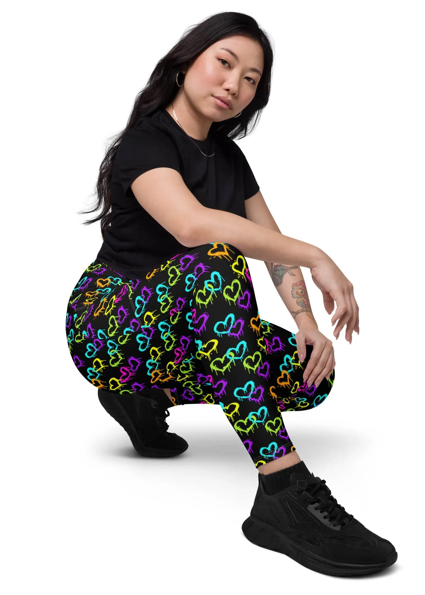 High-Waisted Leggings with Pockets - MELTING HEARTS - BLACK