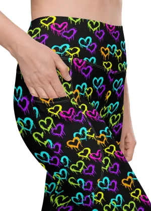 High-Waisted Leggings with Pockets - MELTING HEARTS - BLACK