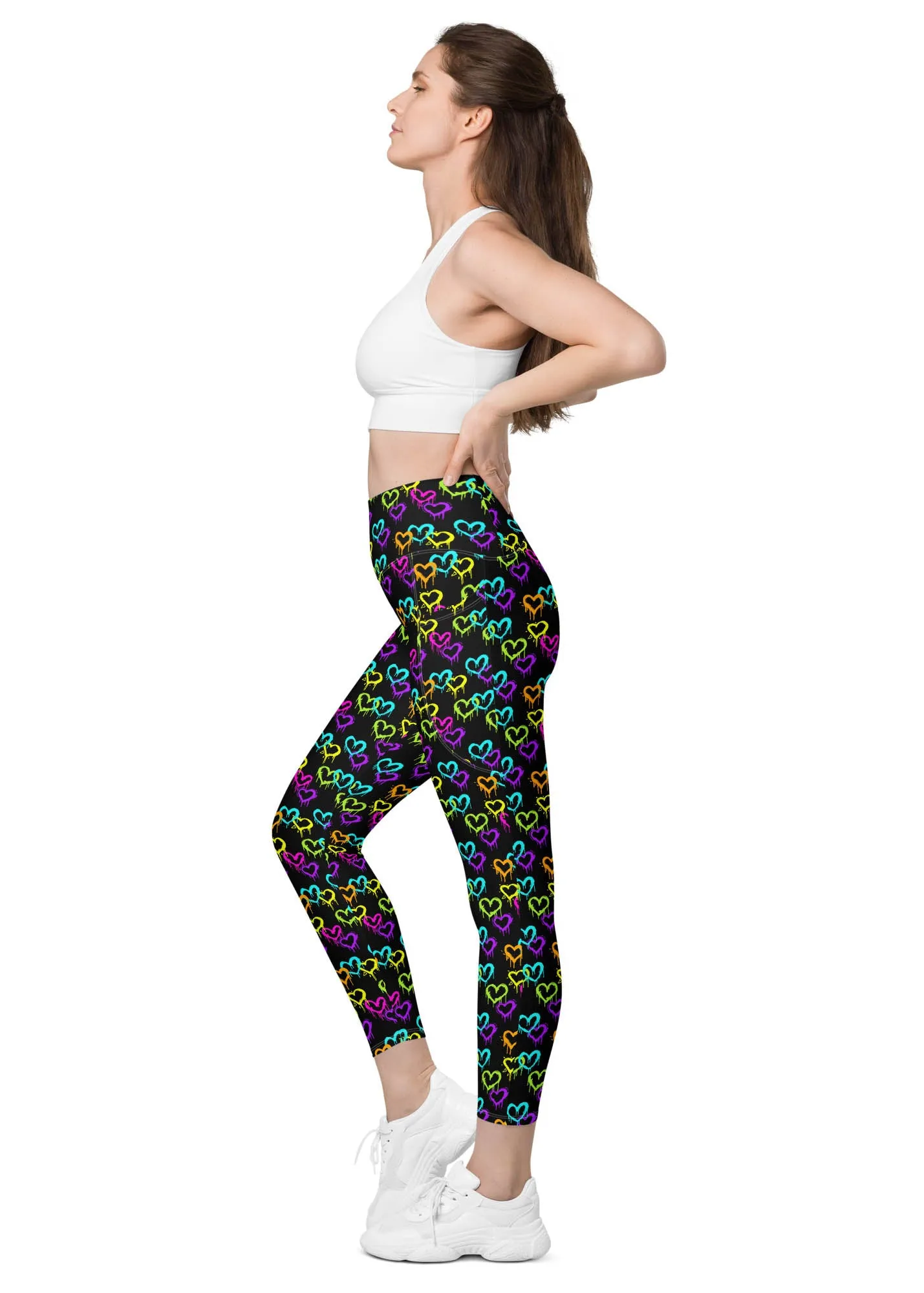 High-Waisted Leggings with Pockets - MELTING HEARTS - BLACK