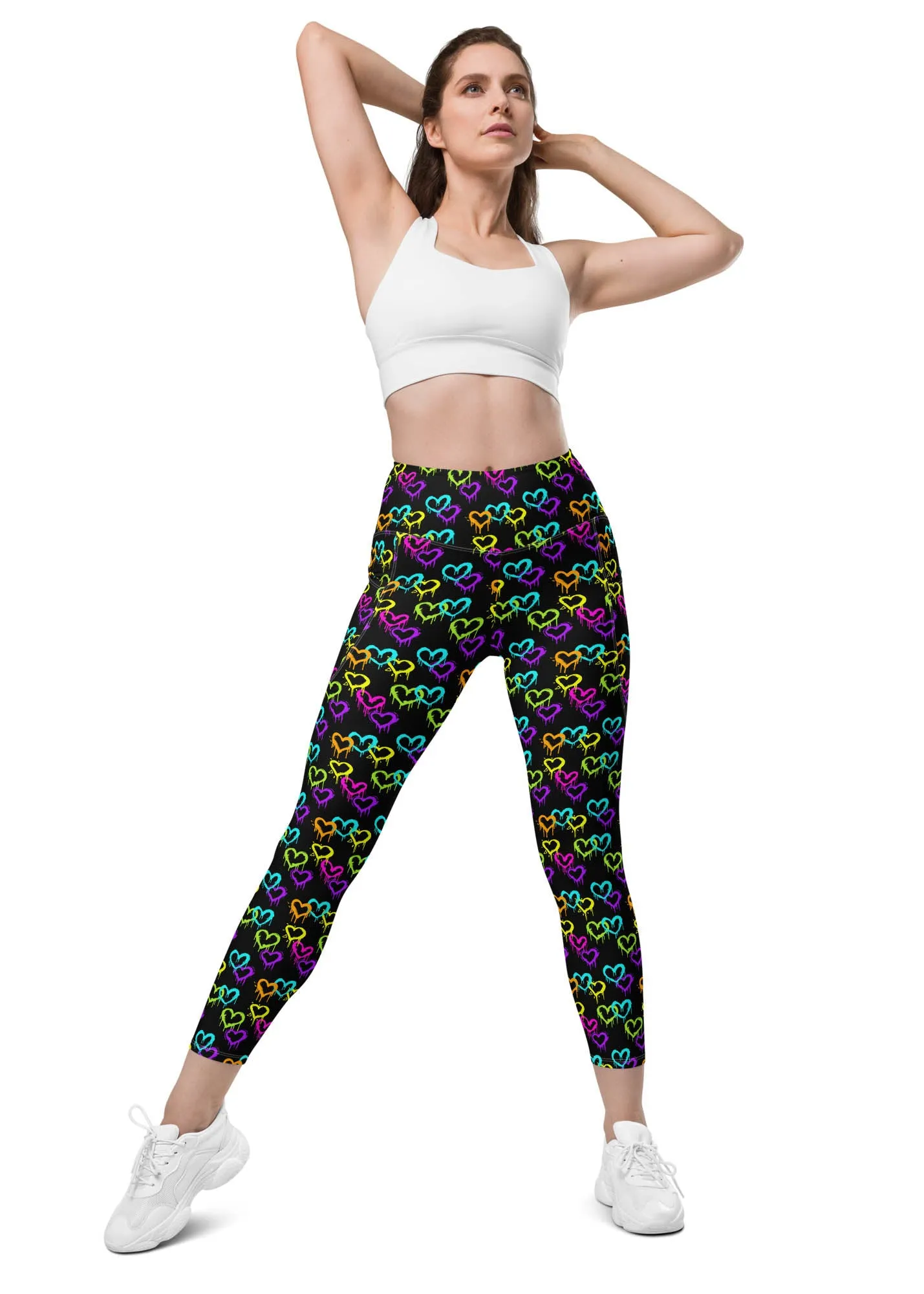 High-Waisted Leggings with Pockets - MELTING HEARTS - BLACK