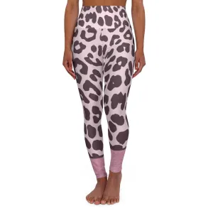 High Waisted Yoga Leggings, Heather Pink Leopard Style Pants