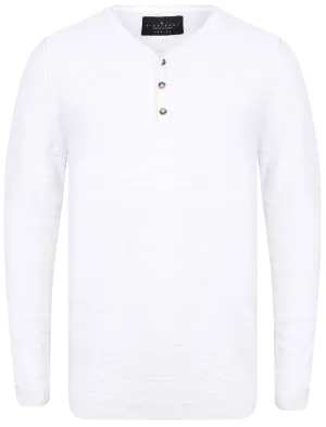 Hoggle Cotton Slub Henley Jumper In Optic White - Dissident