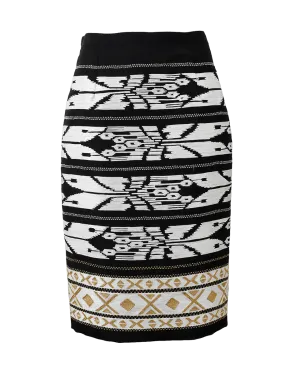 Ikat Threadwork Embroidered Pencil Skirt