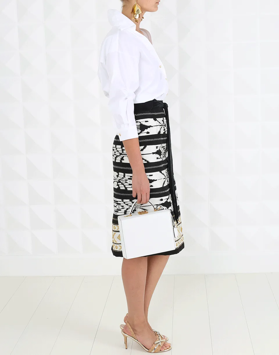 Ikat Threadwork Embroidered Pencil Skirt