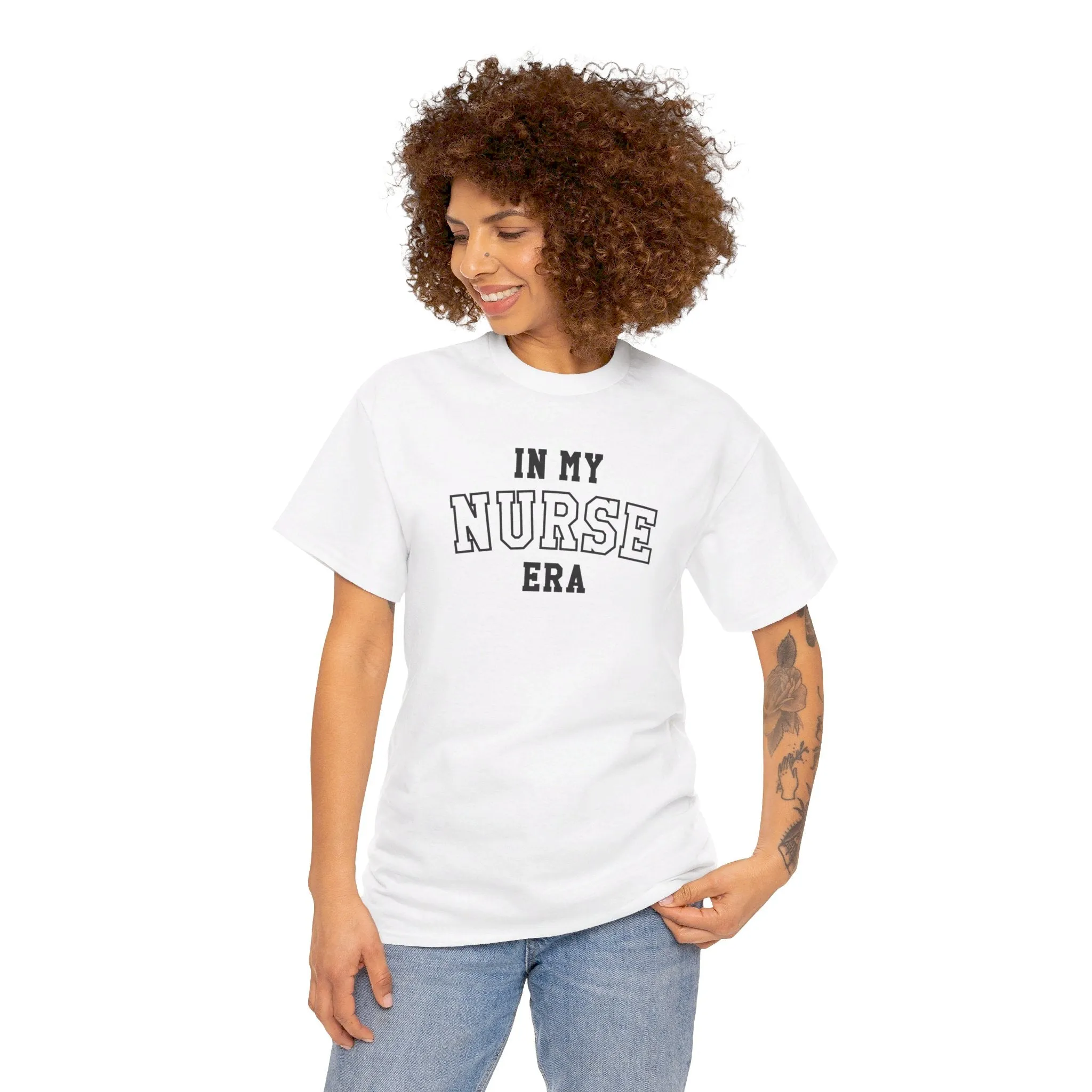 In My Nurse Era Two-Tone College Block Unisex Heavy Cotton Tee