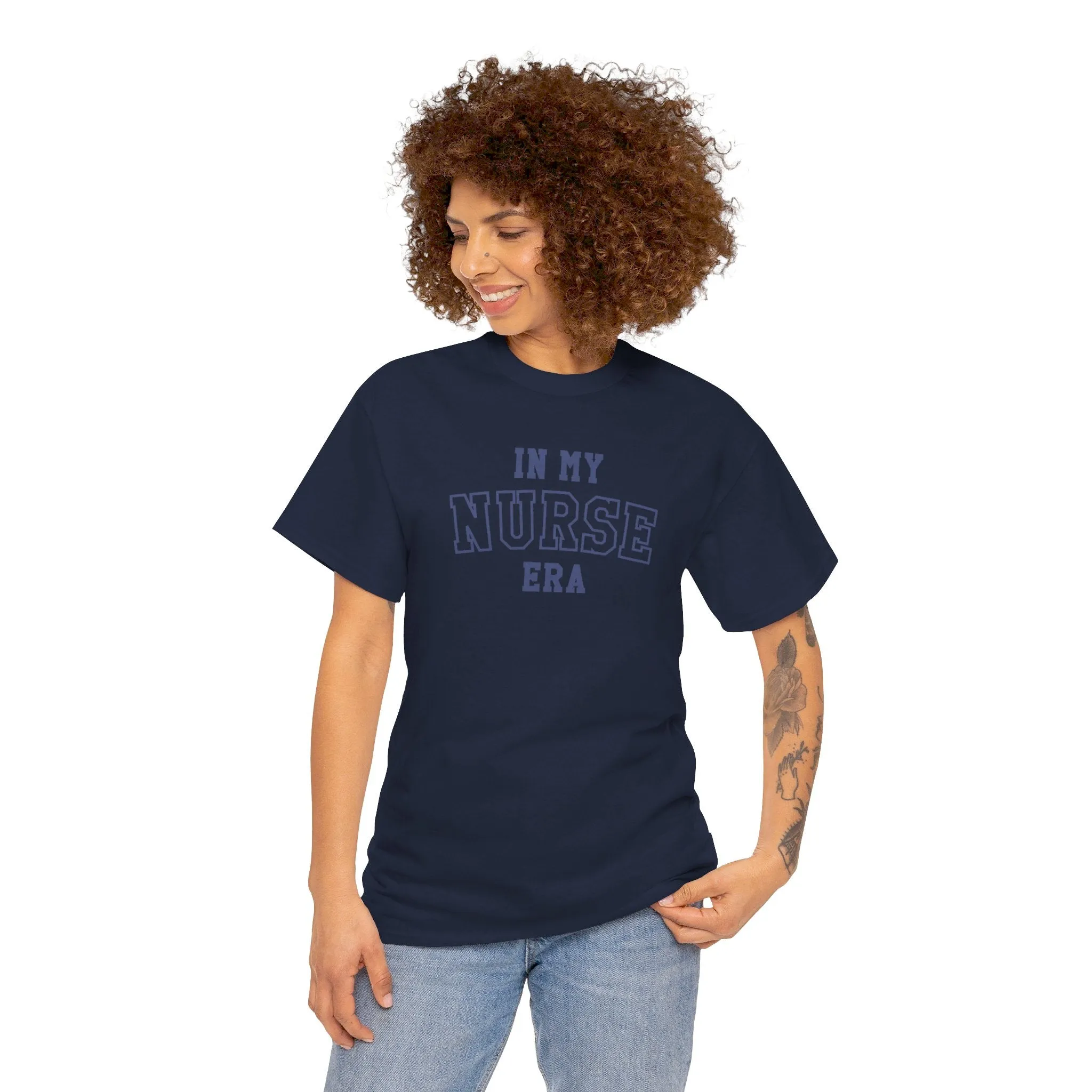In My Nurse Era Two-Tone College Block Unisex Heavy Cotton Tee