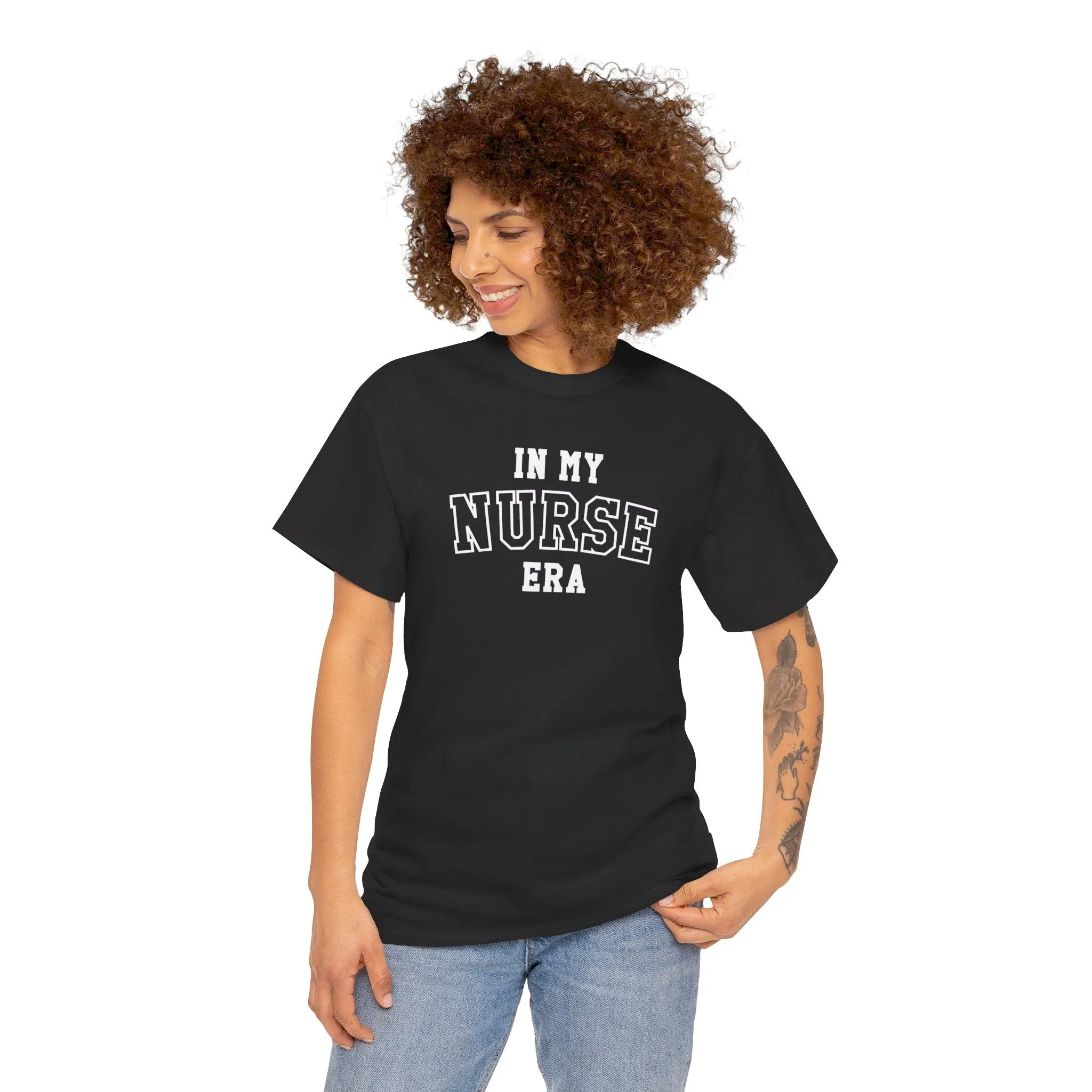 In My Nurse Era Two-Tone College Block Unisex Heavy Cotton Tee