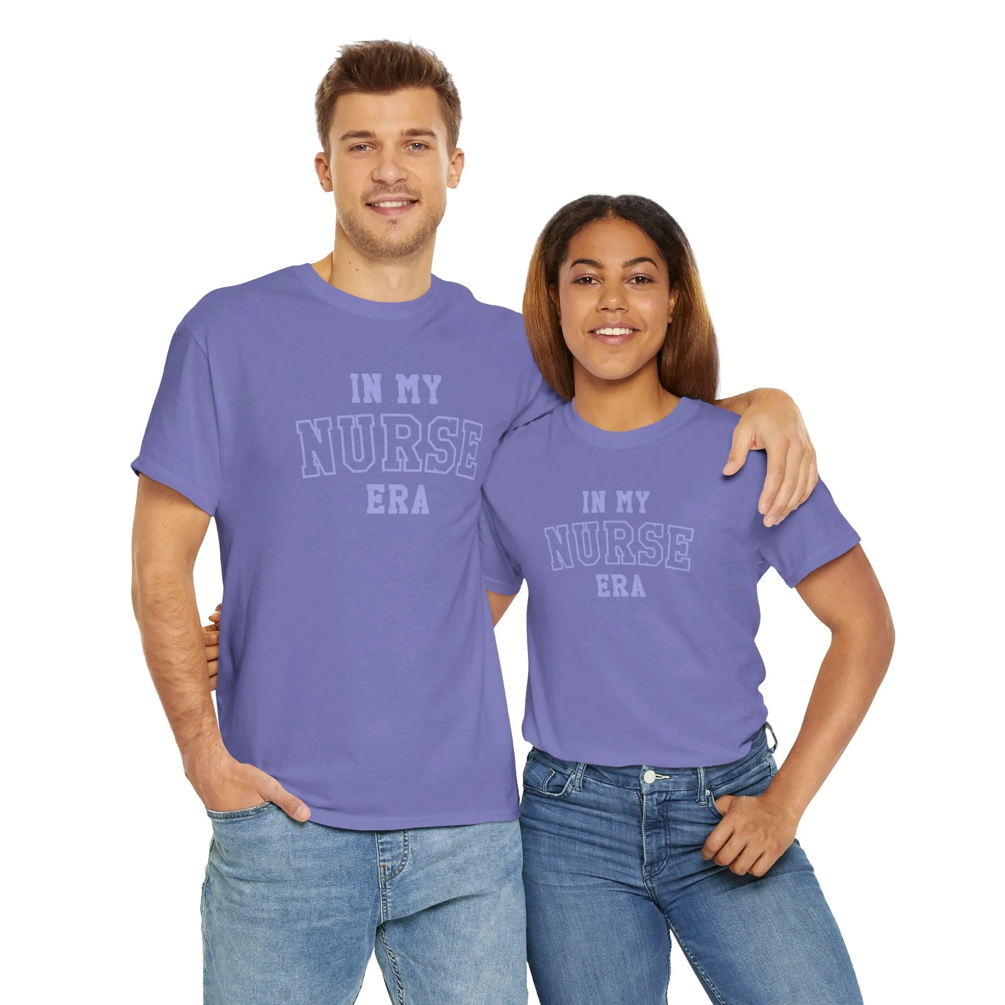 In My Nurse Era Two-Tone College Block Unisex Heavy Cotton Tee