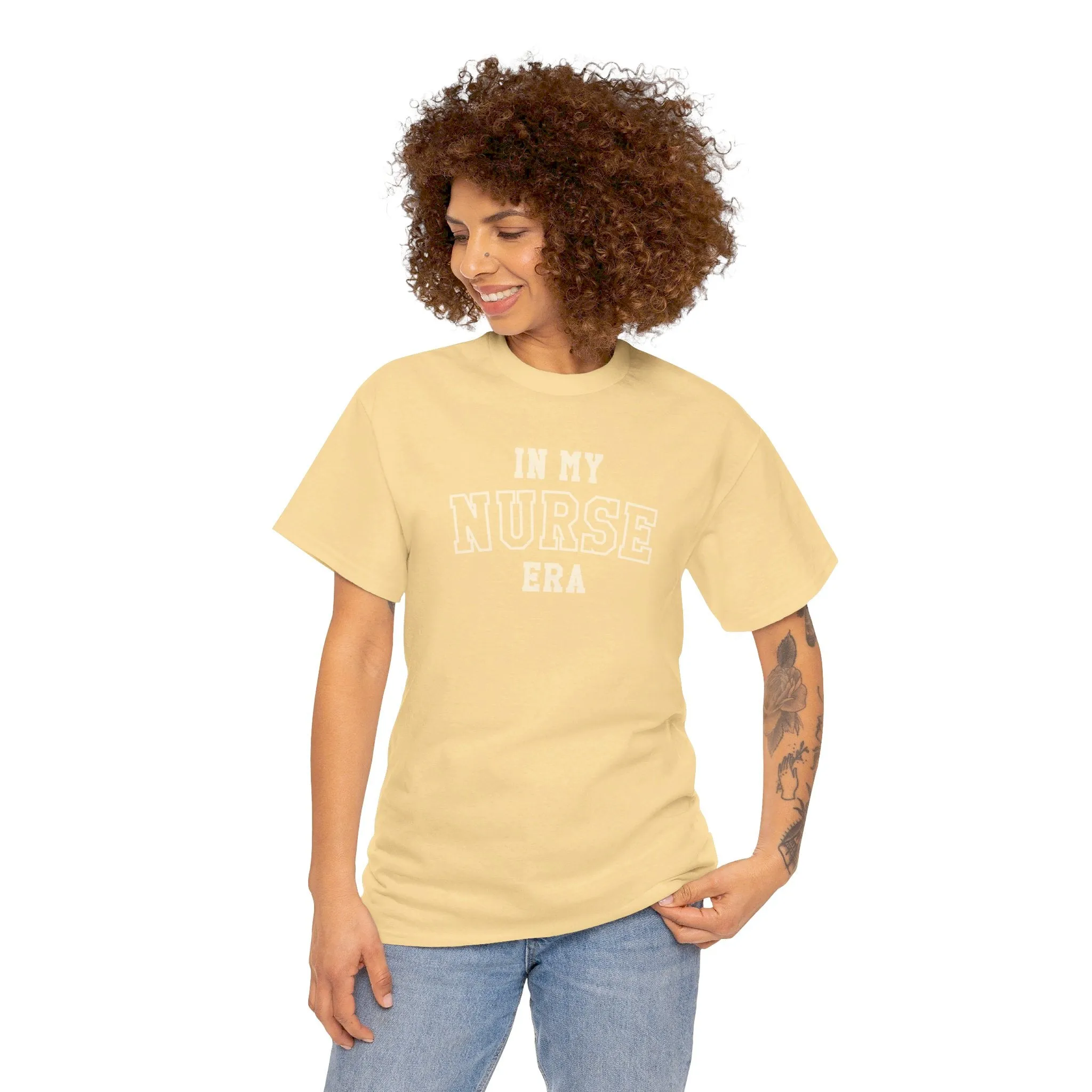 In My Nurse Era Two-Tone College Block Unisex Heavy Cotton Tee