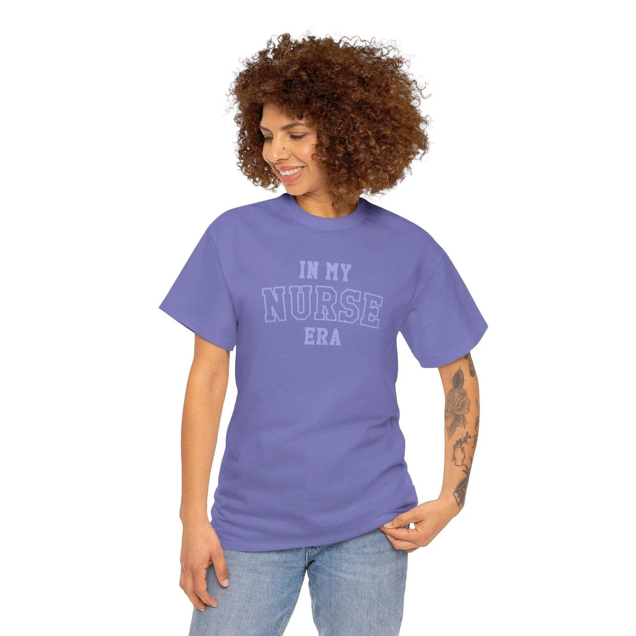 In My Nurse Era Two-Tone College Block Unisex Heavy Cotton Tee