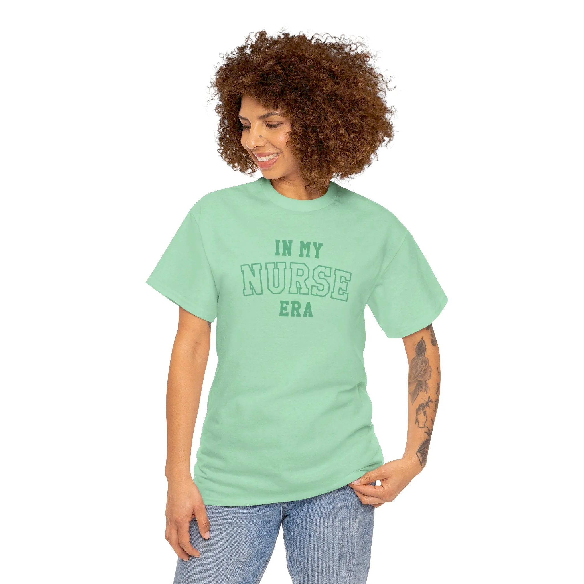 In My Nurse Era Two-Tone College Block Unisex Heavy Cotton Tee