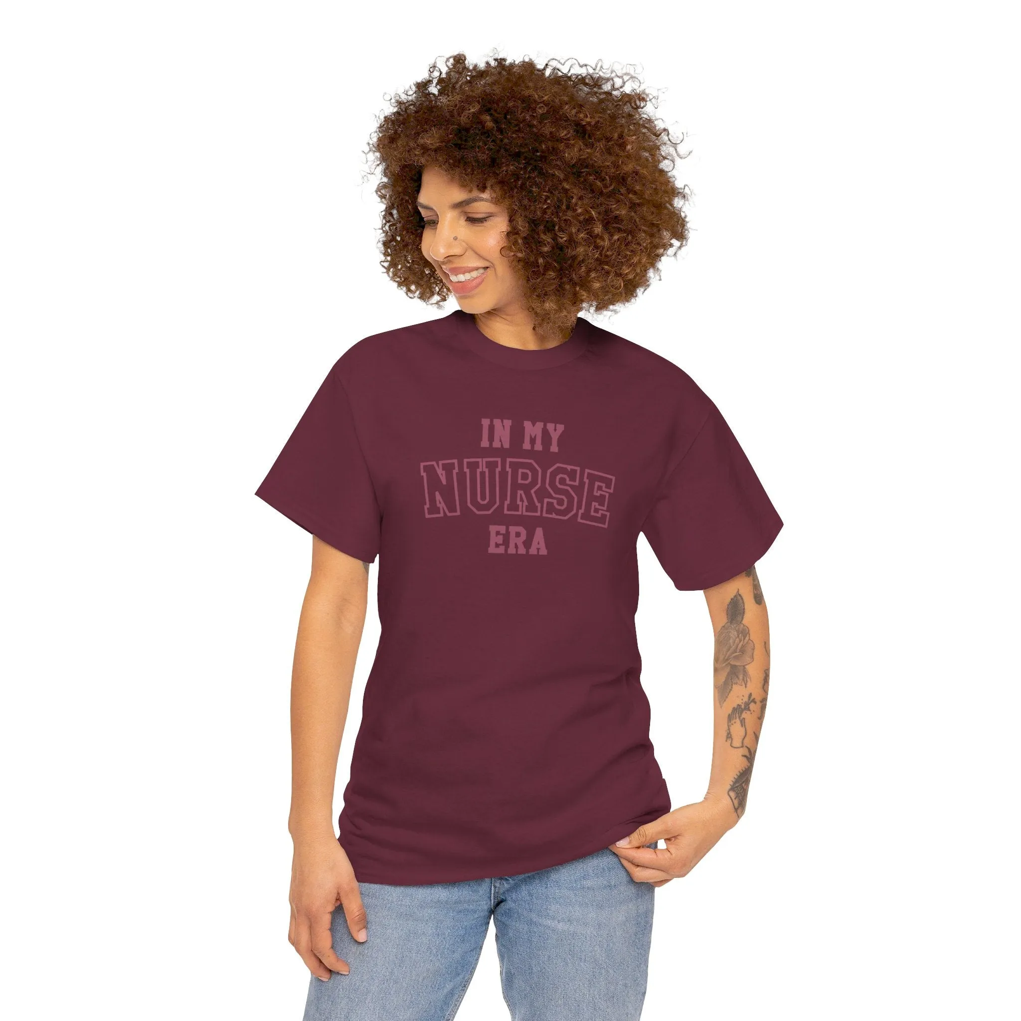In My Nurse Era Two-Tone College Block Unisex Heavy Cotton Tee
