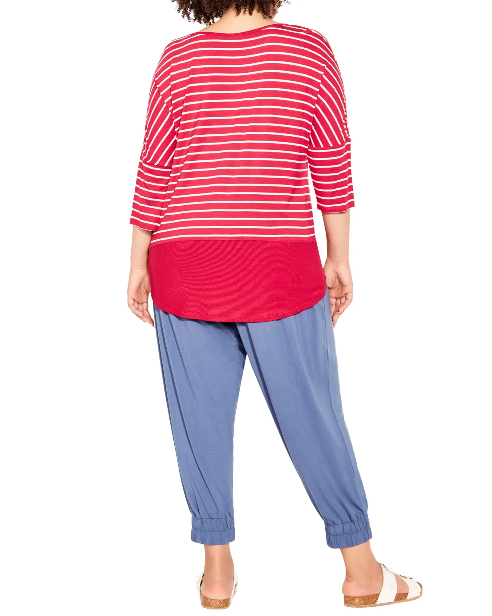 Kiara Stripe Ribbed Top | Watermelon/ White