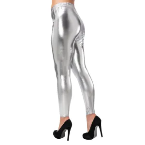 Ladies Silver Leggings 60s 70s Fancy Dress Costume