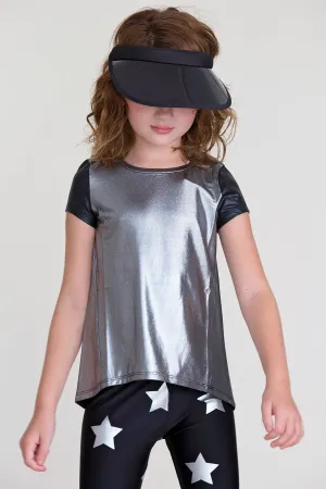Leather Sleeve Tee Silver