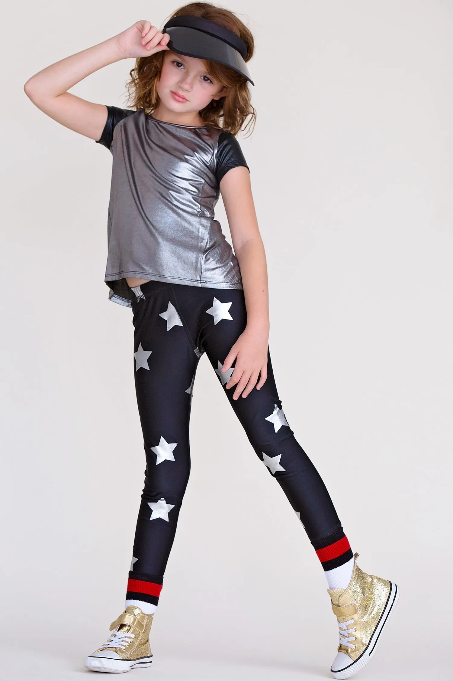 Leather Sleeve Tee Silver