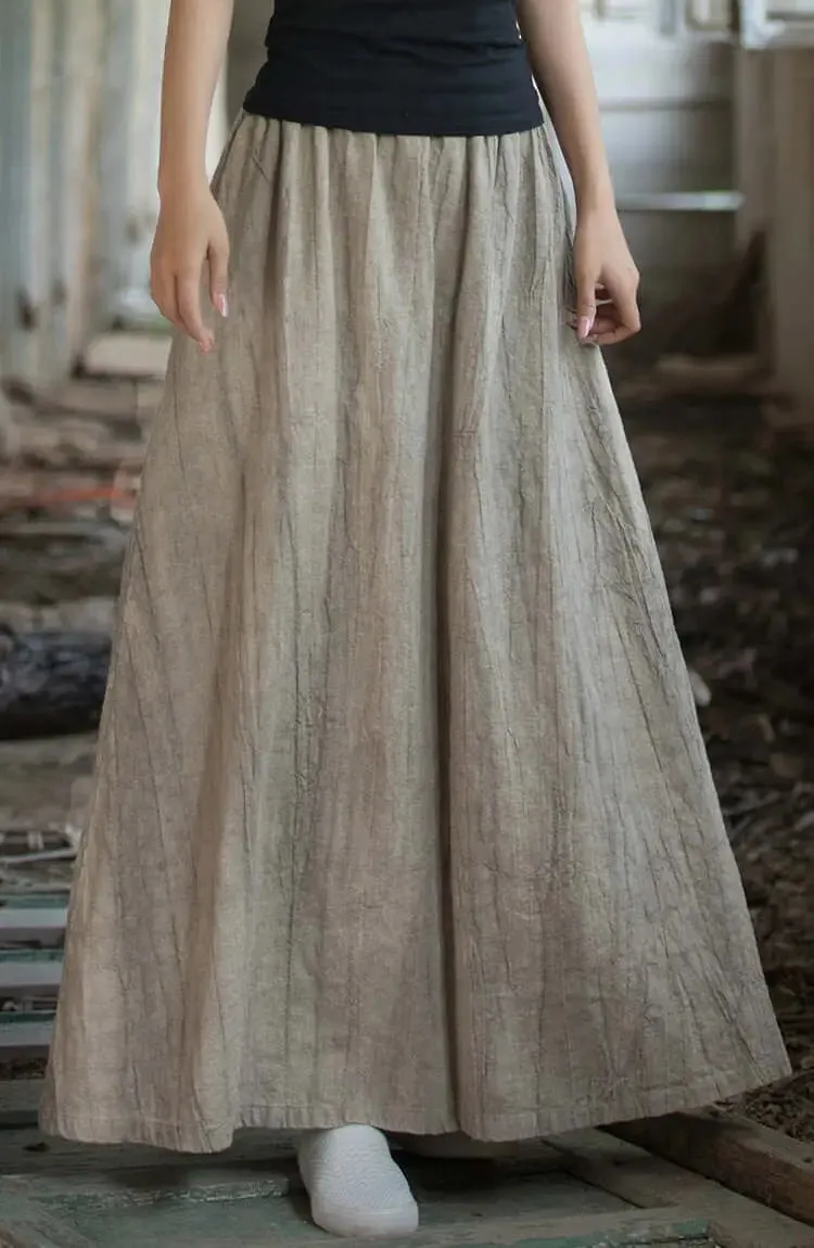 Linen Maxi Skirt a line skirt High Elastic Waist skirt