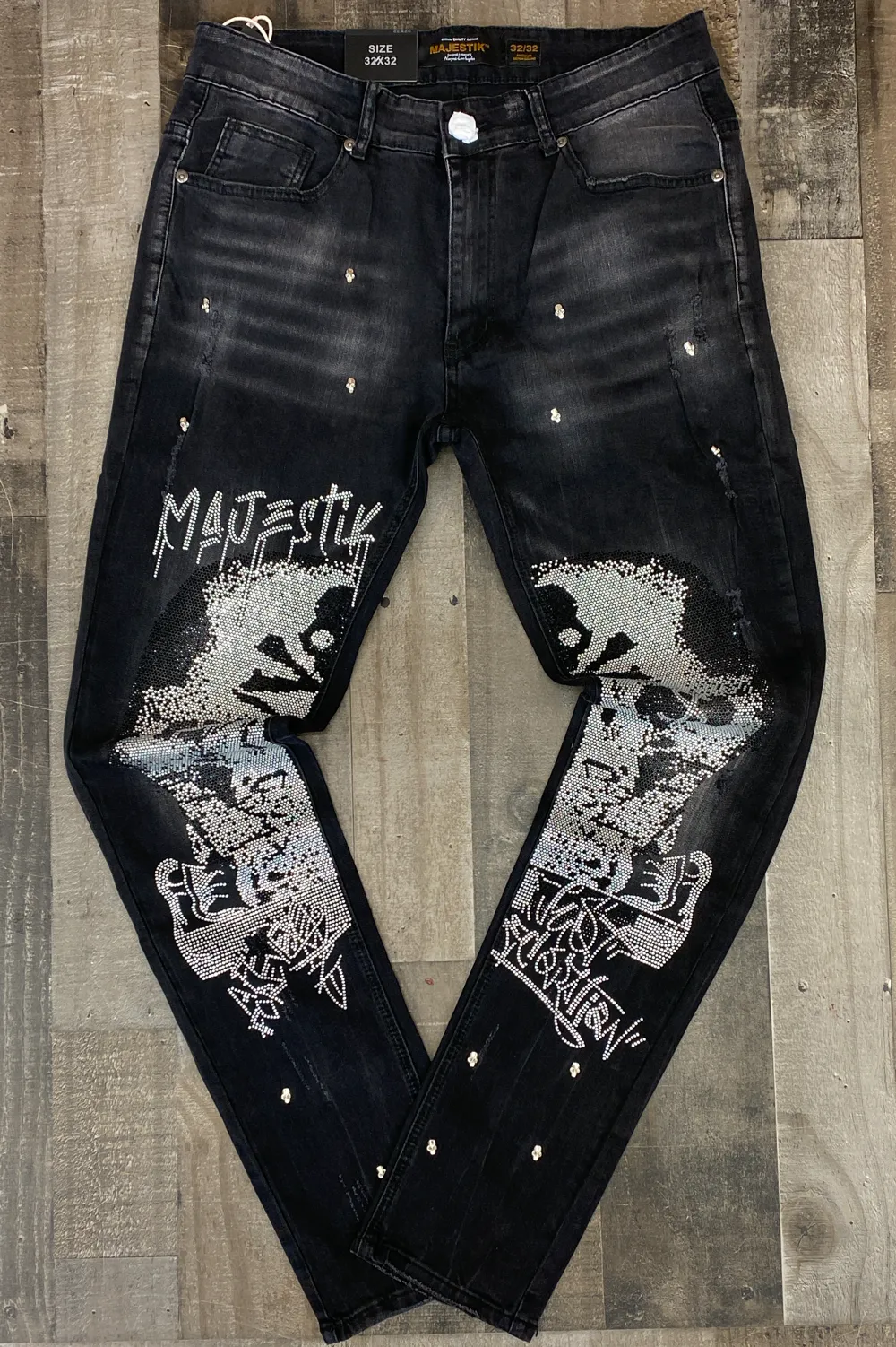 Majestik- rhinestone skull denim jeans