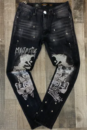 Majestik- rhinestone skull denim jeans
