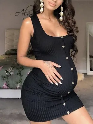Maternity Fashion Slim Button Sling Dress