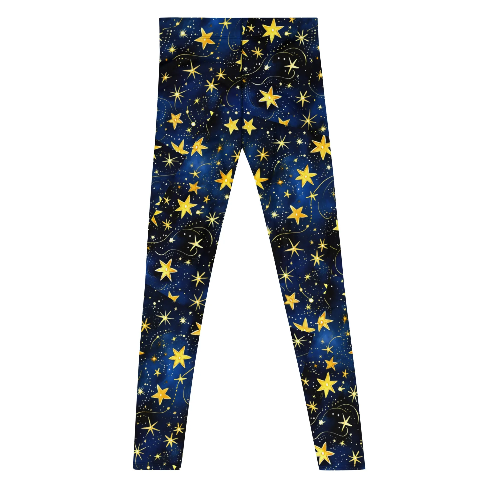 Men's Leggings, Ugly Christmas, Holiday Men's Tights, Stars, Blue, Yellow