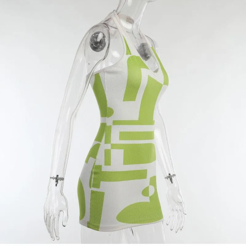 Mod Color-block Halter BodyCon Dress