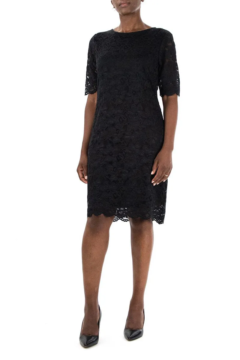 Nina Leonard Crew Neck 3/4 Sleeve Bodycon Zipper Back Floral Lace Dress