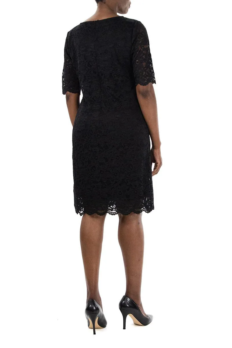 Nina Leonard Crew Neck 3/4 Sleeve Bodycon Zipper Back Floral Lace Dress