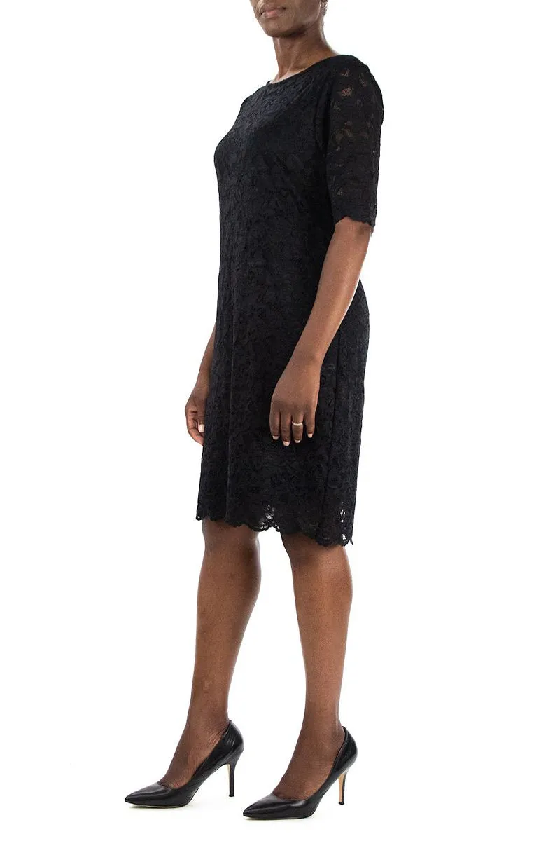 Nina Leonard Crew Neck 3/4 Sleeve Bodycon Zipper Back Floral Lace Dress