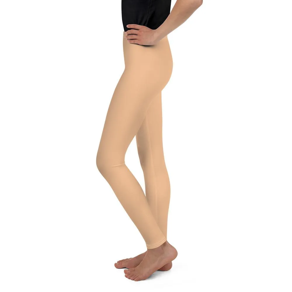 Nude Beige Solid Color Premium Comfy Gym Sports Youth Leggings - Made in USA/EU