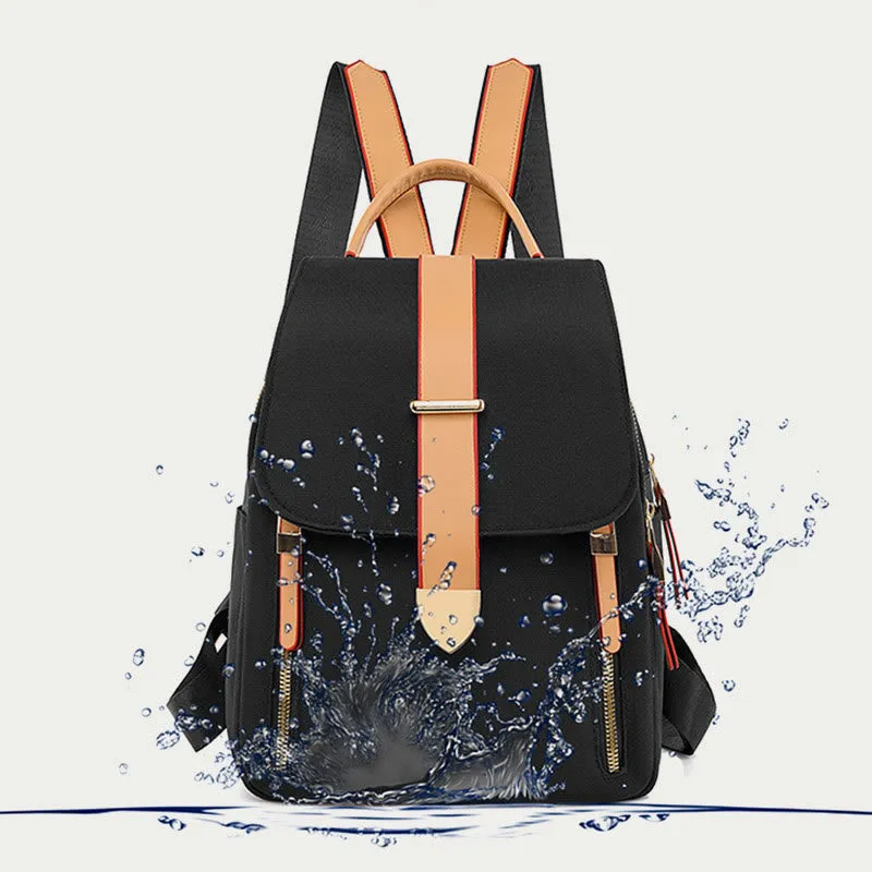 Nylon Backpack For Women Solid Color Large Capacity Leisure Bag