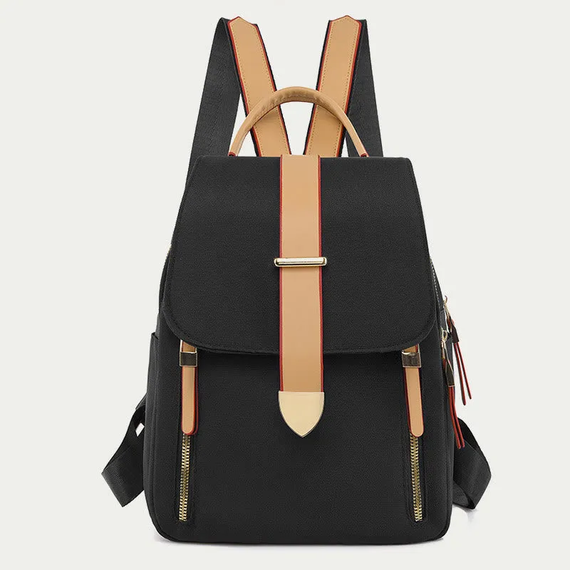 Nylon Backpack For Women Solid Color Large Capacity Leisure Bag