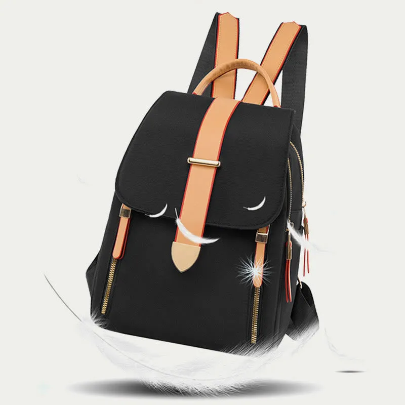 Nylon Backpack For Women Solid Color Large Capacity Leisure Bag