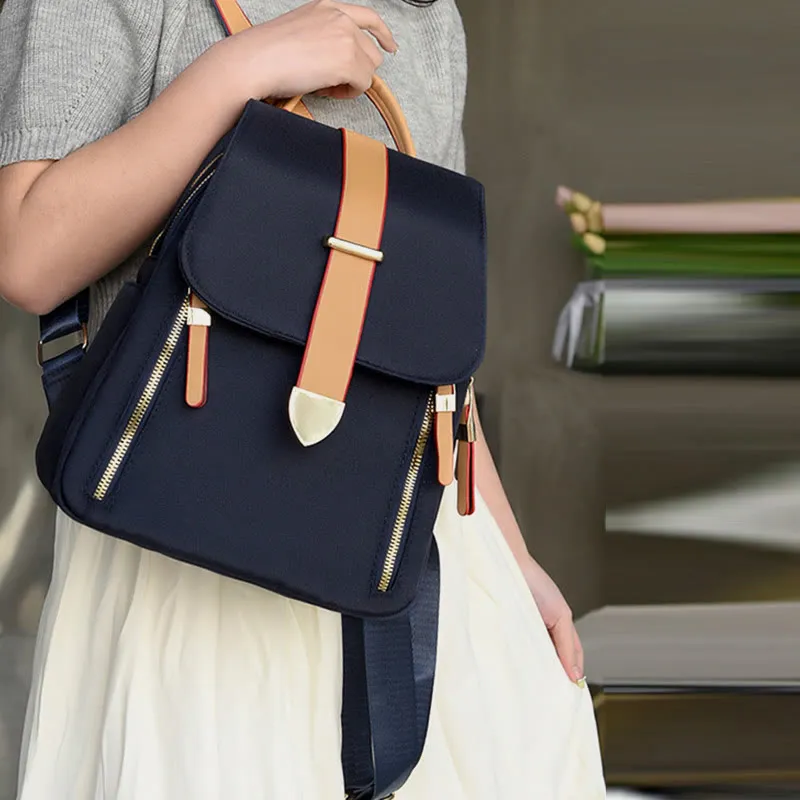 Nylon Backpack For Women Solid Color Large Capacity Leisure Bag