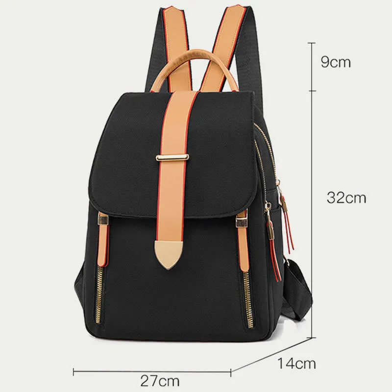 Nylon Backpack For Women Solid Color Large Capacity Leisure Bag