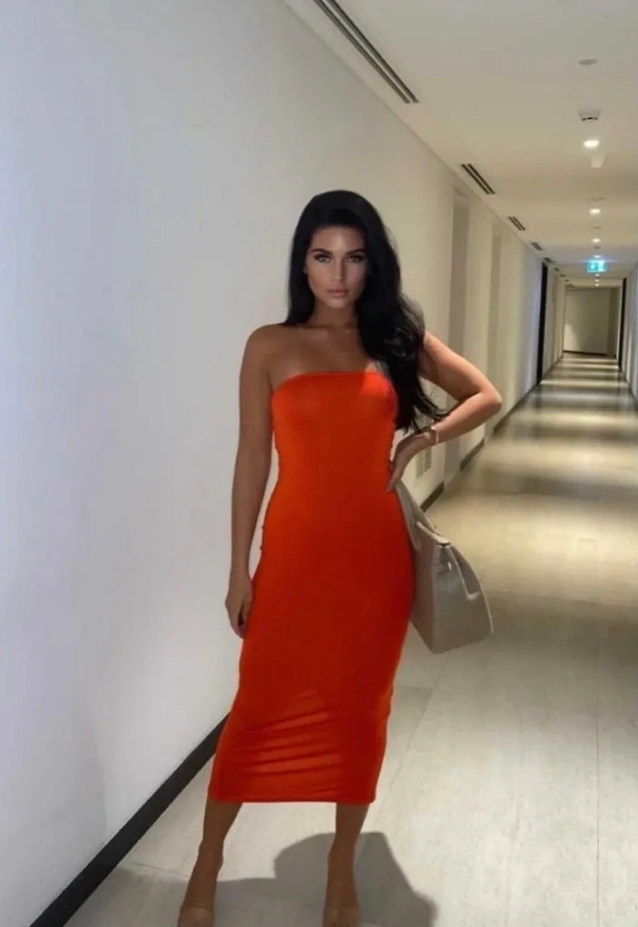 Orange Bandeau Midaxi Dress