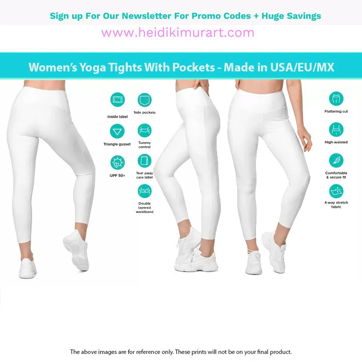 Peach Pink Women's Tights, Solid Color Best Yoga Pants With 2 Side Deep Long Pockets - Made in USA/EU/MX (US Size: 2XS-6XL)