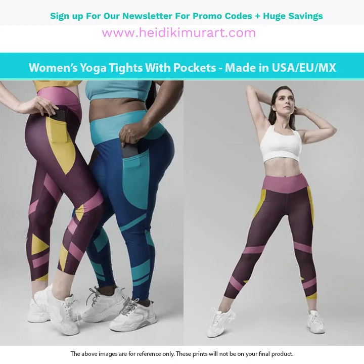 Peach Pink Women's Tights, Solid Color Best Yoga Pants With 2 Side Deep Long Pockets - Made in USA/EU/MX (US Size: 2XS-6XL)