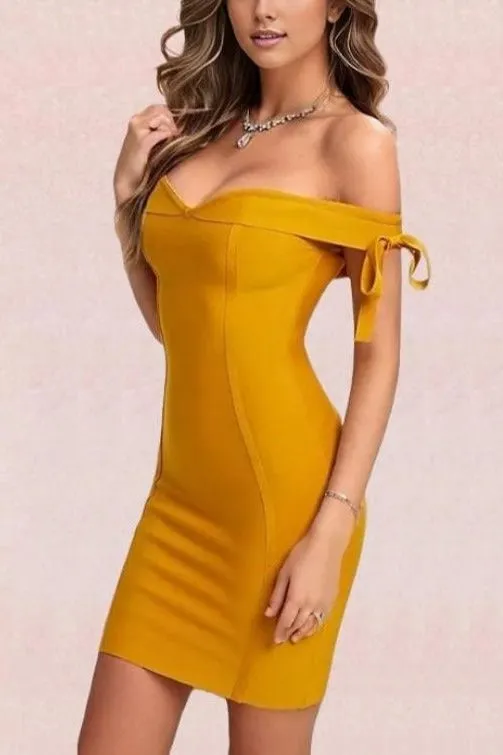 Penelope Bandage Mini Dress - Mustard Yellow