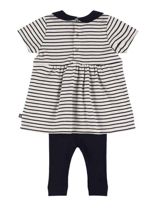 Petit Bateau   Striped cotton dress &amp; leggings 