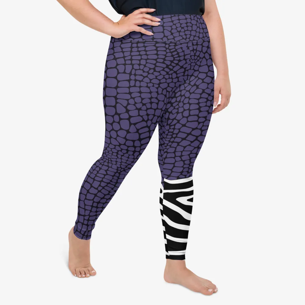 Plus Size Animal Printed Leggings "CrocoZebra" Purple